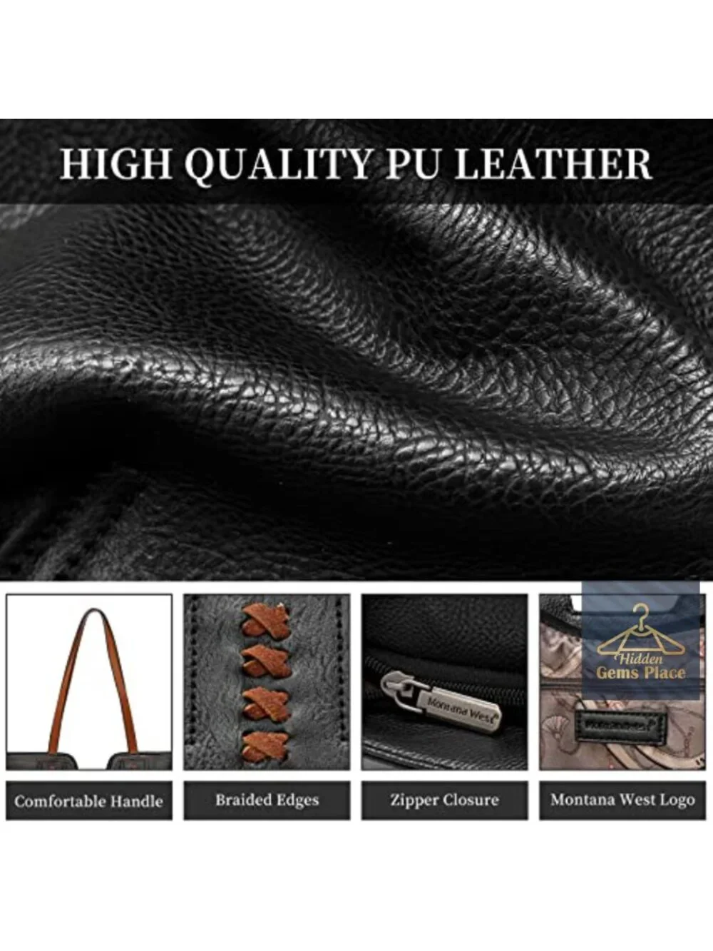 Faux Leather Hobo Tote Bag with Top Zipper Closure